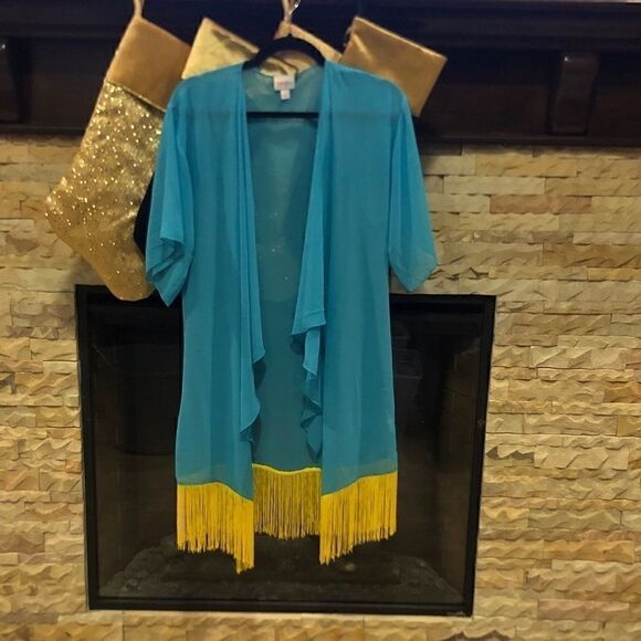 LuLaRoe Blue & Yellow Monroe Cardigan SZ Small - Picture 1 of 3